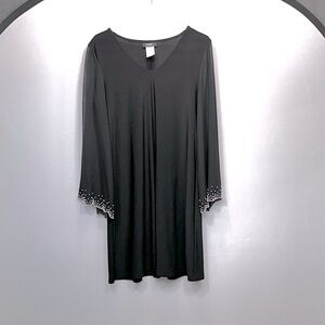 MSK Midi Dress Size Large  V Neck Bell Sleeve Pearl Embellished  Drapey Relaxed